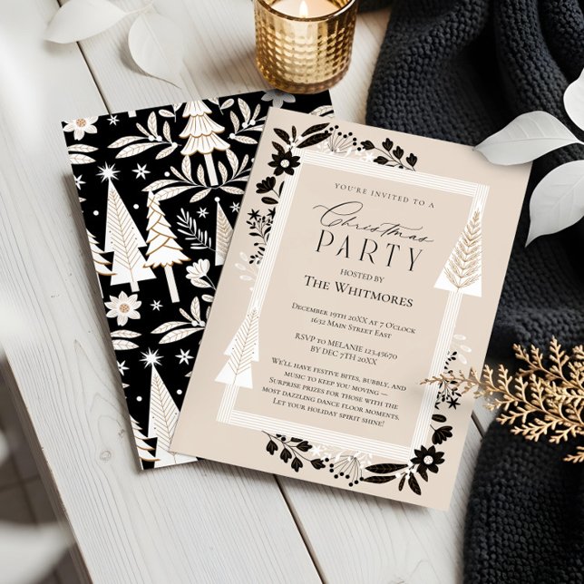  Elegant Evergreen Trees & Floral Christmas Party Invitation (Elegant Evergreen Trees & Floral Christmas Party Invitation)