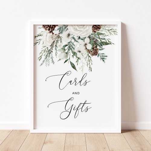 Elegant evergreen winter cards and gifts poster