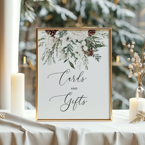 Elegant evergreen winter cards and gifts poster