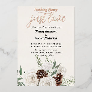 Elegant Evergreen winter gold wedding Foil Invitation