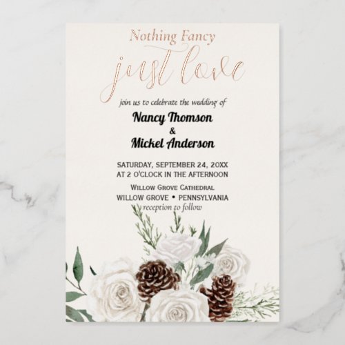 Elegant Evergreen winter gold wedding  Foil Invitation