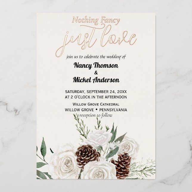 Elegant Evergreen winter gold wedding  Foil Invitation (Front)