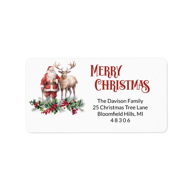 Elegant everlasting illustration Santa reindeer Label (Front)