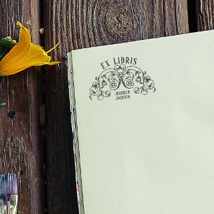 Elegant Ex Libris Bookplate Vintage Flower Book Rubber Stamp