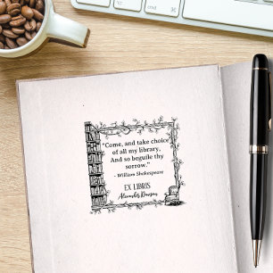 Elegant Ex Libris Shakespeare Quote Library Rubber Stamp