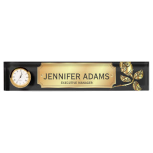 Elegant Executive Manager Gold Rose Flower Desk Name Plate