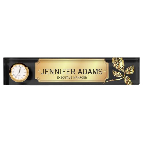 Elegant Executive Manager Gold Rose Flower Desk Name Plate