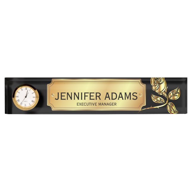 Elegant Executive Manager Gold Rose Flower Desk Name Plate (Front)