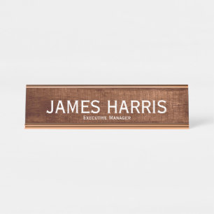 Elegant Executive Manager Wood Texture 2 Desk Name Plate