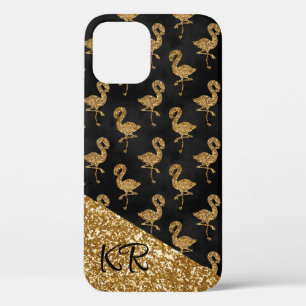 Elegant Exotic Flamingo Gold Glitter Glam Monogram iPhone 12 Pro Case