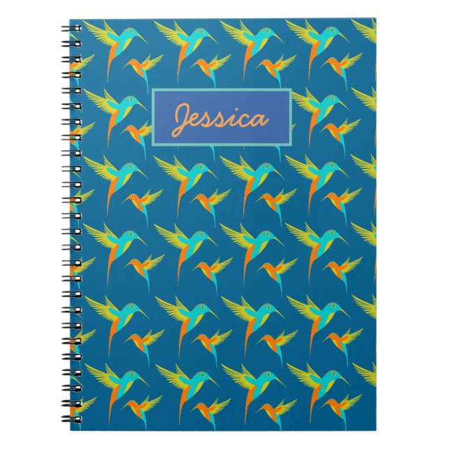 Elegant Exotic Hummingbirds Blue Personalised Notebook (Front)