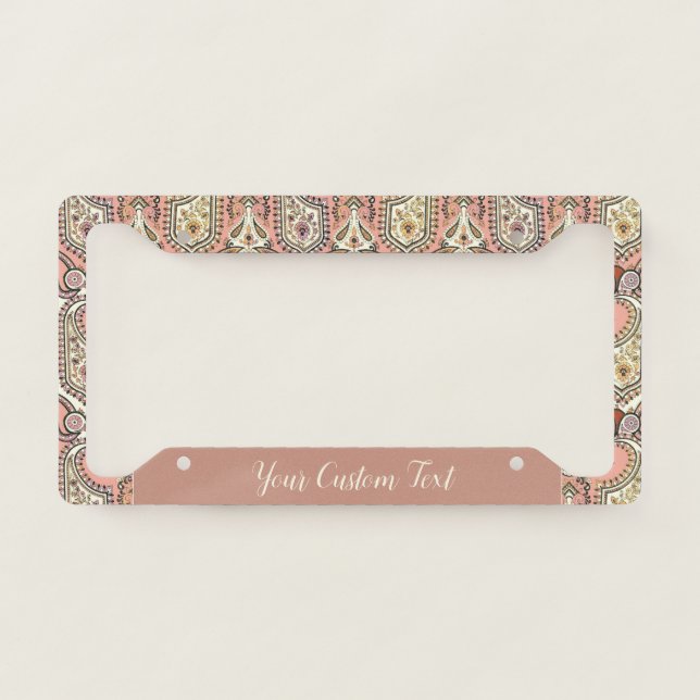 Elegant Exotic Motif Pink Floral Pattern Design License Plate Frame (Front)