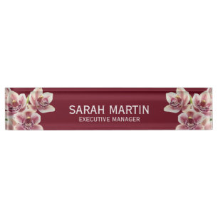 Elegant Exotic Orchid Flowers Manager Desk Name Plate