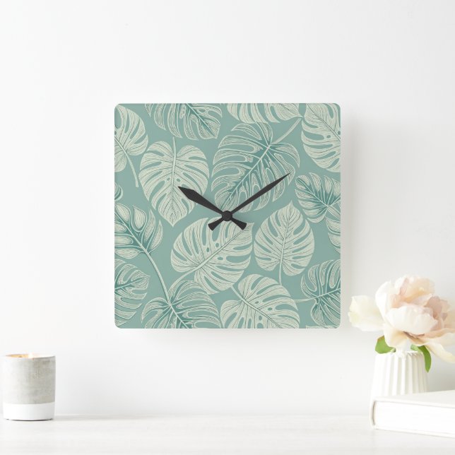 Elegant Exotic Painted Monsteras Square Wall Clock (Home)