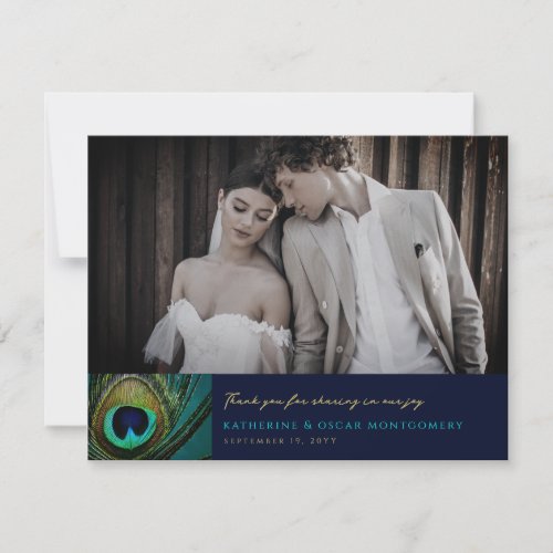 Elegant Exotic Peacock Feather Photography Wedding Thank You Card