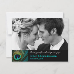 Elegant Exotic Peacock Feather Photography Wedding Thank You Card