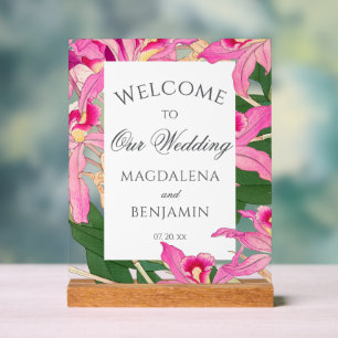 Elegant Exotic Pink Orchid Flowers Wedding Welcome Acrylic Sign