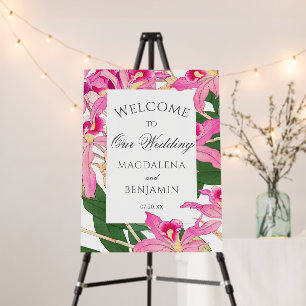 Elegant Exotic Pink Orchid Flowers Wedding Welcome Foam Board
