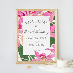 Elegant Exotic Pink Orchid Flowers Wedding Welcome Poster