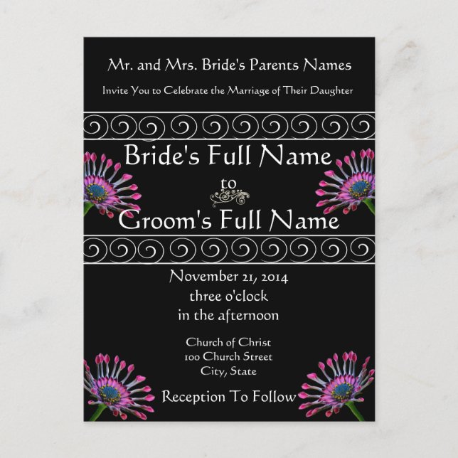 Elegant Exotic Purple  Daisy Wedding Invitation Postcard (Front)