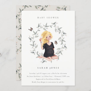 Elegant Expectant Women Foliage Baby Shower Invite