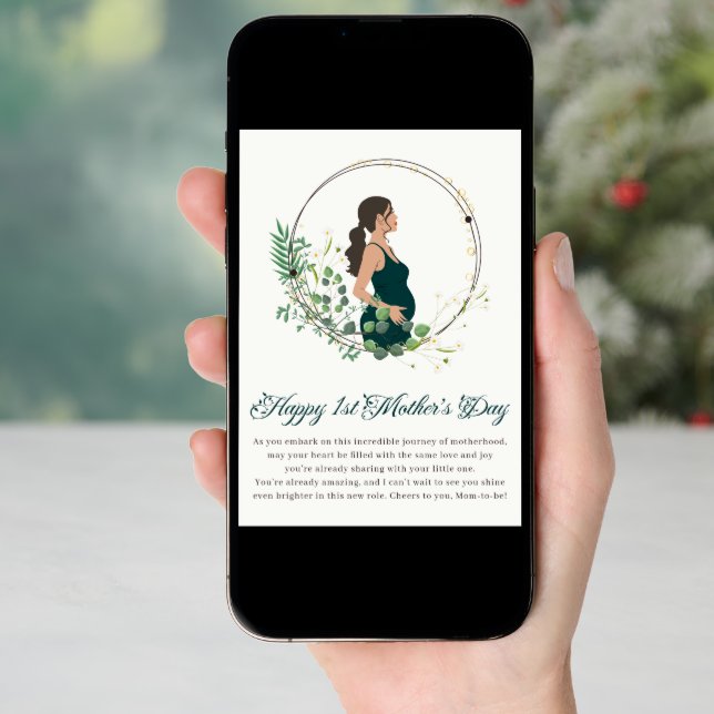 Elegant Expecting Mom Happy 1st Mother’s Day Holiday Card (Front Digital)