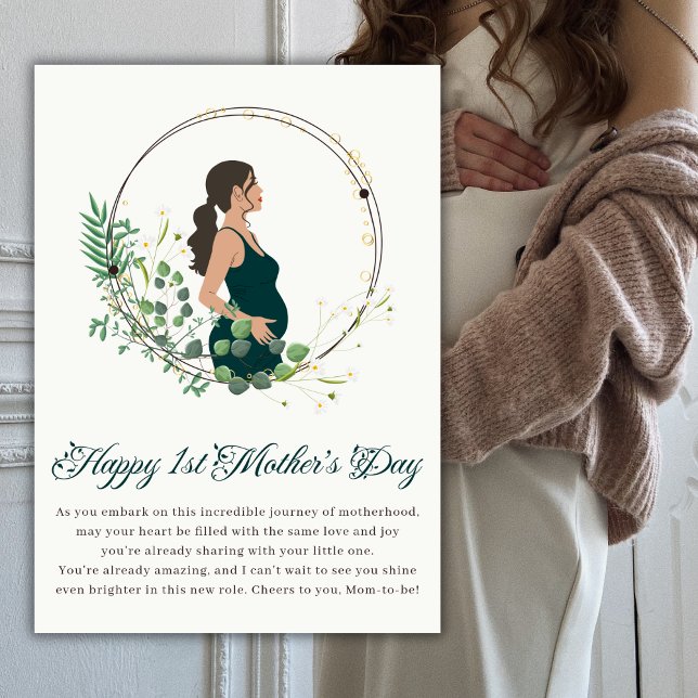 Elegant Expecting Mom Happy 1st Mother’s Day Holiday Card (Creator Uploaded)
