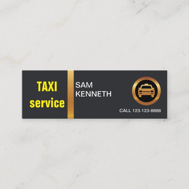 Elegant Exquisite Black Gold Stripe Taxi Service Mini Business Card (Front)
