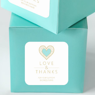 Elegant Exquisite Chic Aquamarine Golden Heart Square Sticker