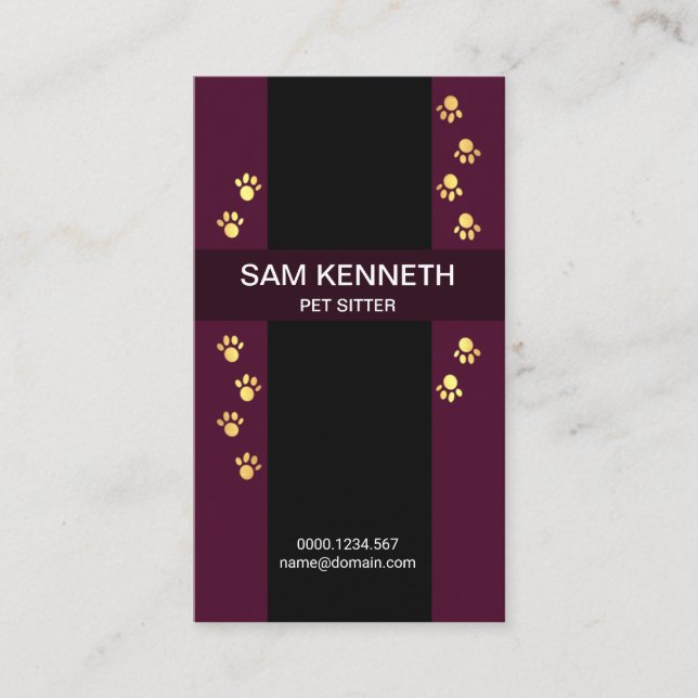Elegant Exquisite Purple Pathways Gold Paw Prints Business Card (Front)