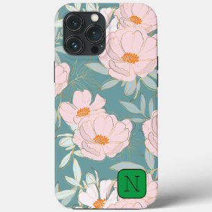 Elegant eye catching design Initial Blue floral iPhone 13 Pro Max Case