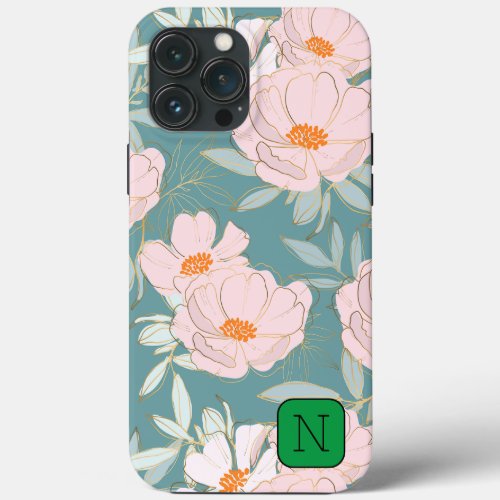 Elegant eye catching design Initial Blue floral iPhone 13 Pro Max Case