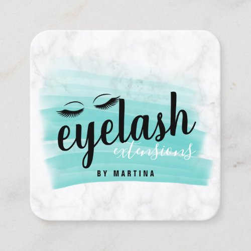 Elegant eyelash extensions marble brushstroke square business card