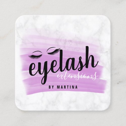 Elegant eyelash extensions marble brushstroke square business card