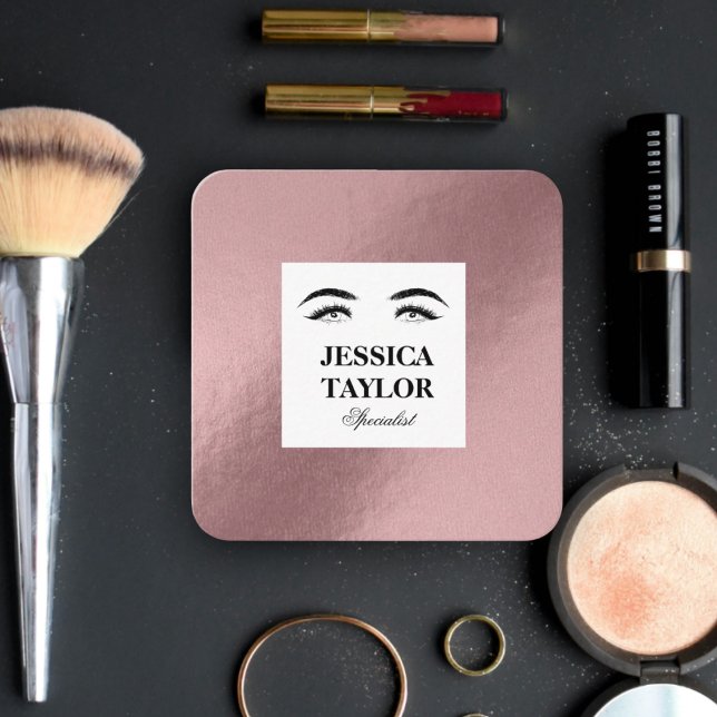 Elegant eyelash lashes golden pink rose square  square business card (Chic design for makeup artist - rose gold gradient color)