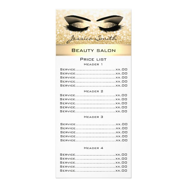 Elegant eyelashes & eyebrow glittery rack card (Front)