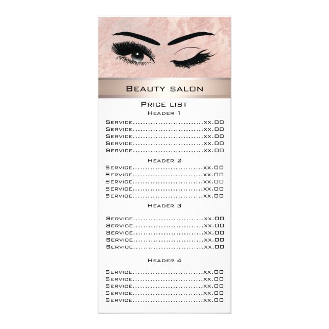 Elegant eyelashes & eyebrows rose gold marble rack card (Front)