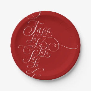 Elegant Fa la la - Christmas Calligraphy Red Paper Plates