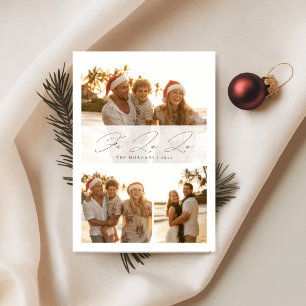 Elegant Fa La La Script Beach Family 3 Photo Holiday Card