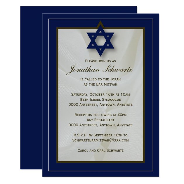 Elegant Fabric Bar Mitzvah Invitation In Navy