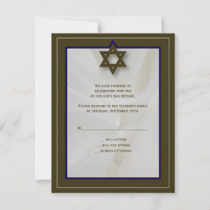 Elegant Fabric Bar Mitzvah Reply Card in Brown