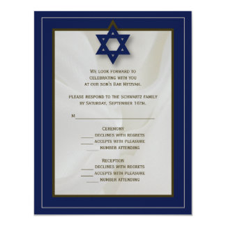 Elegant Fabric Bar Mitzvah Reply Card in Navy