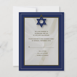 Elegant Fabric Bar Mitzvah Reply Card in Navy