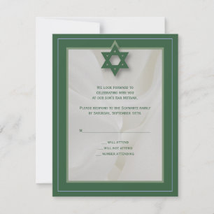 Elegant Fabric Bar Mitzvah RSVP Reply in Green