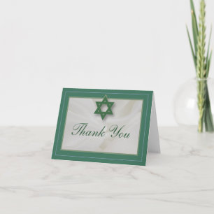 Elegant Fabric Bar Mitzvah Thank You Card Green