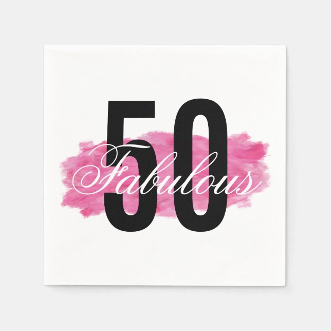 Elegant Fabulous 50 Pink Watercolor Birthday Napkins (Front)