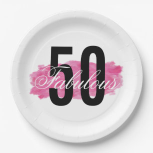Elegant Fabulous 50 Pink Watercolor Birthday Paper Plates