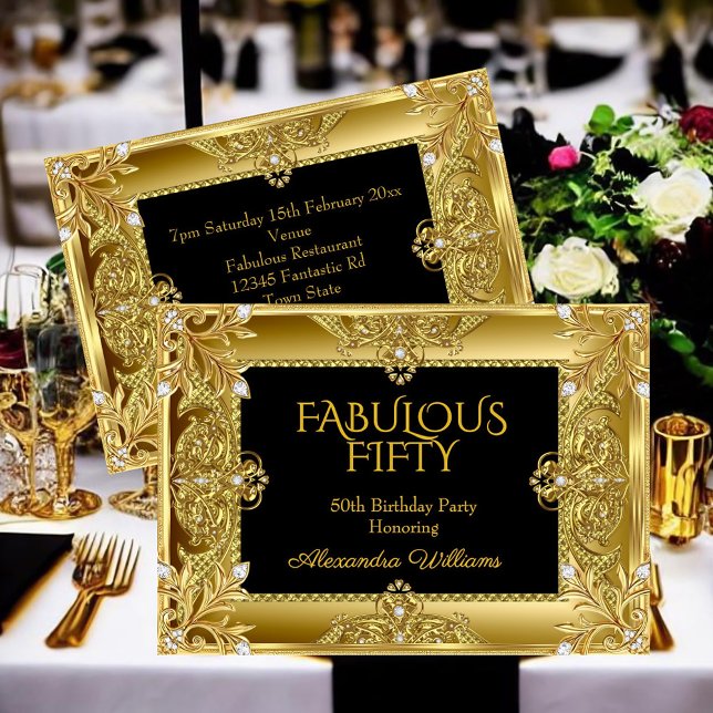 Elegant Fabulous Diamonds Gold Gems black Announcement (Creator Uploaded)