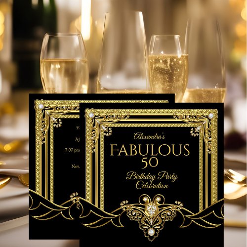 Elegant Fabulous Gold Jewel Black Birthday Party Invitation