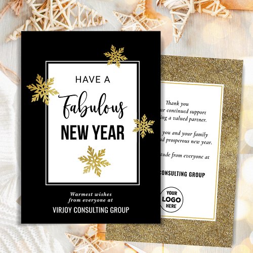 Elegant Fabulous New Year Festive Gold Snowflakes Holiday Card